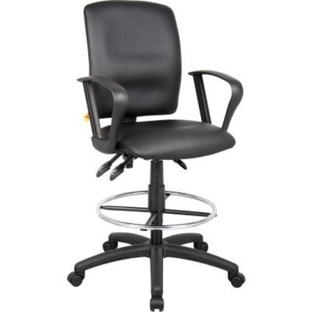BOSS OFFICE PRODUCTS Boss Multifunction Drafting Stool with Fixed Arms - Leather - Black B1647